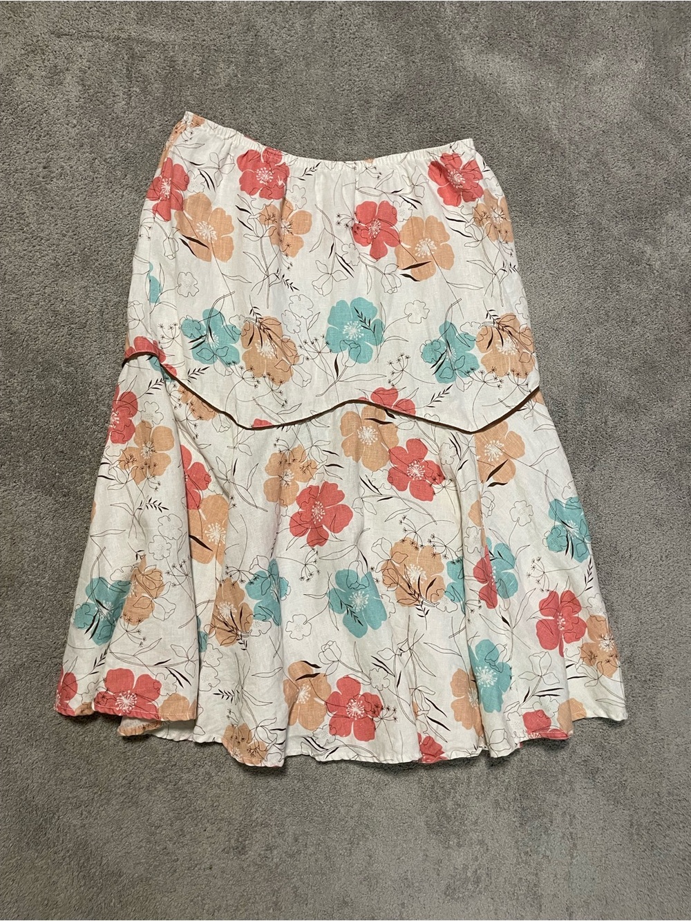 Vintage 90s Orvis 100% Linen Floral Maxi Skirt Womens M USA Made Cottagecore